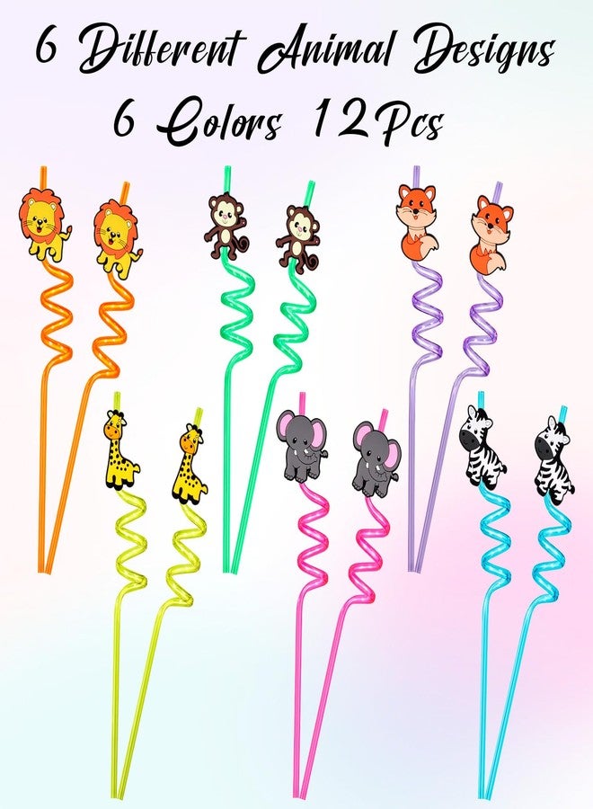 KINYFY 12 Pcs Reusable Jungle Animal Straws, Forest Animal Plastic Straws, Woodland Creature Twisted Straws for Forest Party Supplies, Jungle-themed Party Decorations, Jungle Birthday Gifts (Jungle Animals) - Image 2